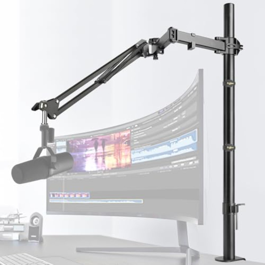 Shure Mic Sm7B - マイクブームアーム、高さ調節可能なオーバーヘッドマイクスタンド、Shure SM7B Blue Yeti HyperX QuadC用の高さ延長ライザー付き
