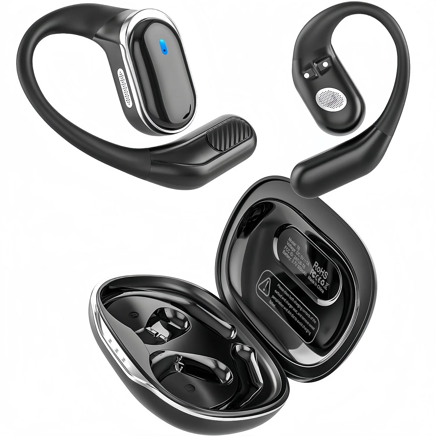 Sports Earphone Hook - Bluetoothイヤホン ワイヤレスヘッドホン マイク付き 空気伝導 イヤーフック ヘッドセット