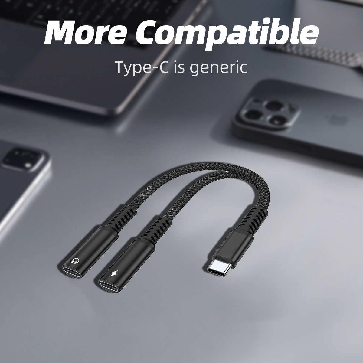 2 in 1 USB Cスプリッター、デュアルタイプCヘッド - Earphone Splitter Jack のレビューと価格